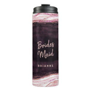 Burgundy & Rose Gold Geode Personalized Bridesmaid Thermal Tumbler