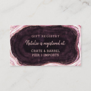 Burgundy & Rose Gold Geode Shower Gift Registry Enclosure Card