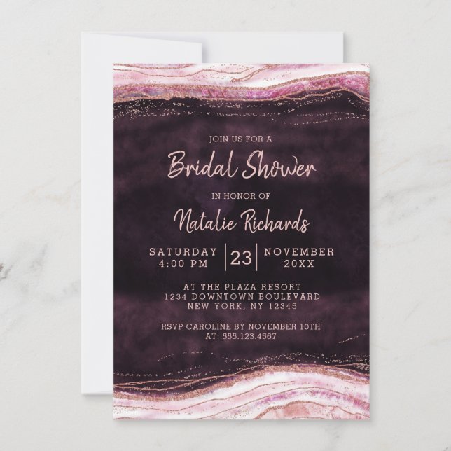Burgundy & Rose Gold Geode Wedding Bridal Shower Invitation (Front)