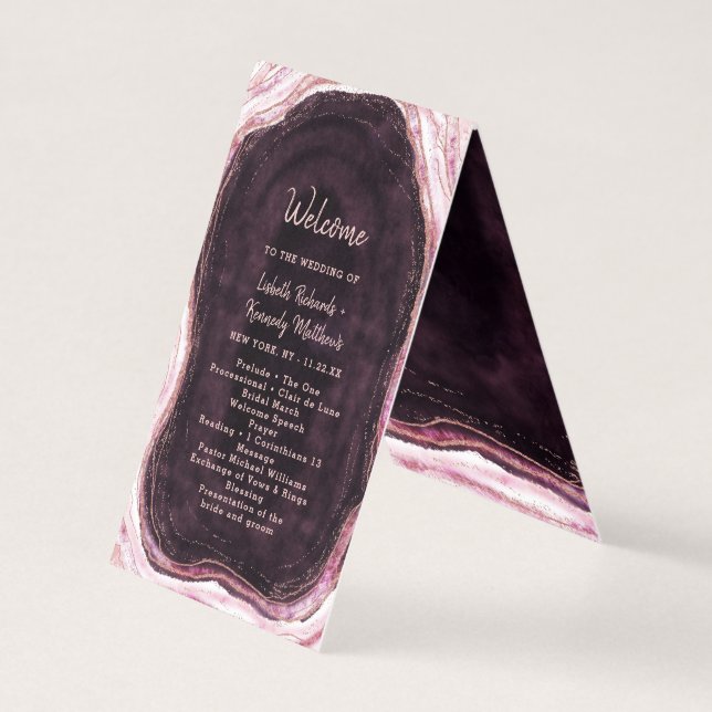 Burgundy Rose Gold Geode Wedding Ceremony Program (Front)