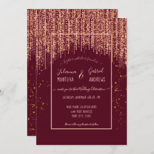 Burgundy Rose Gold Glitter Confetti Wedding Invite