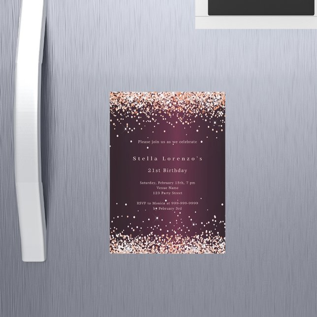 Burgundy rose gold luxury birthday magnetic invitation (Creator Uploaded)