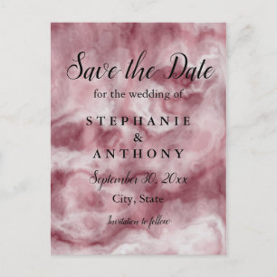 Burgundy, Rose Gold Marble Wedding Save the Date Invitation Postcard