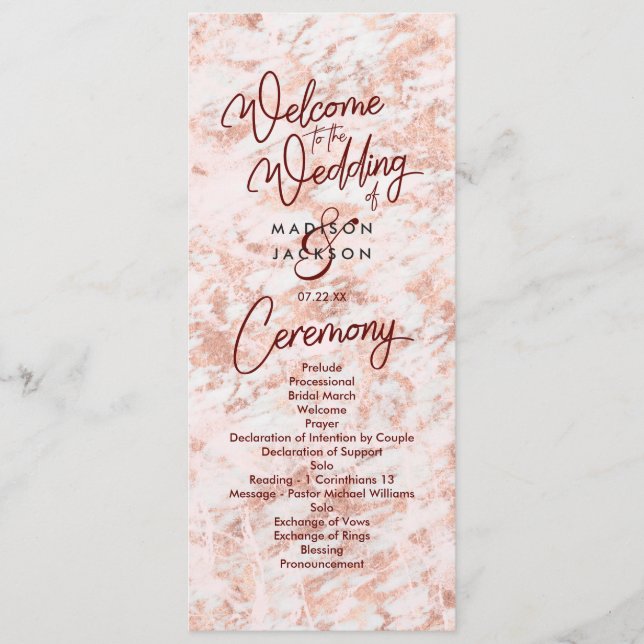 Burgundy & Rose Gold Marbled Wedding Program (Front)