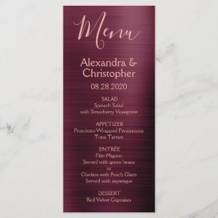 Burgundy Rose Gold Modern and Elegant Wedding Menu
