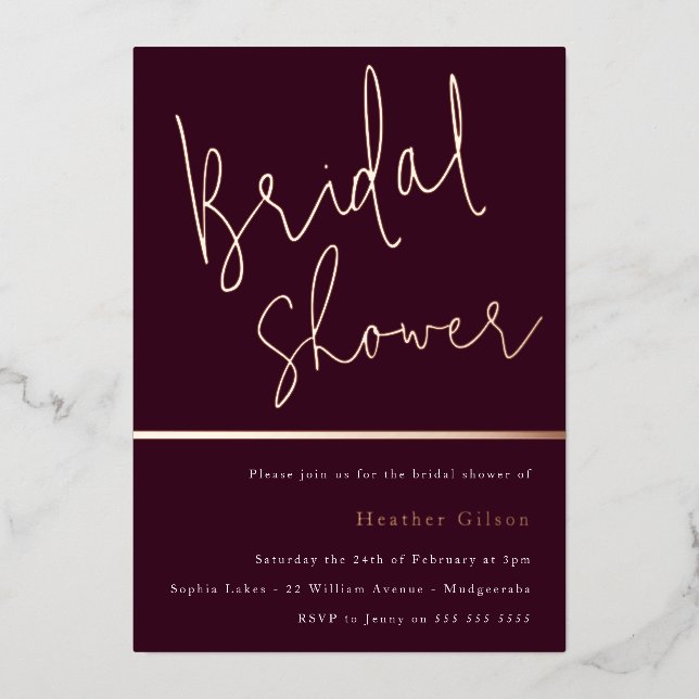 Burgundy & Rose Gold Modern Bridal Shower (Front)