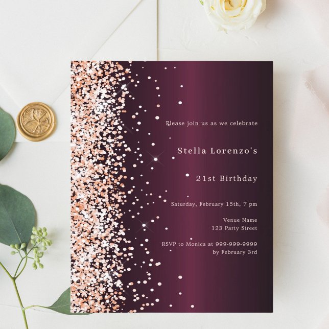 Burgundy rose gold premium birthday invitation (Creator Uploaded)
