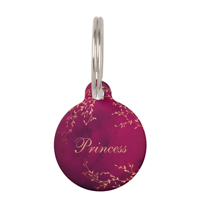 Burgundy Rose Gold Princess Dog Cat Pet Tag (Front)