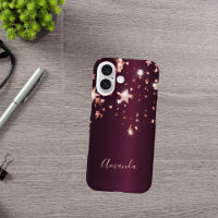 Burgundy rose gold stars name
