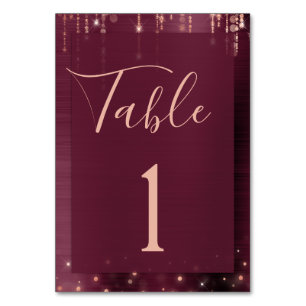 Burgundy Rose Gold Wedding Metallic Table Number