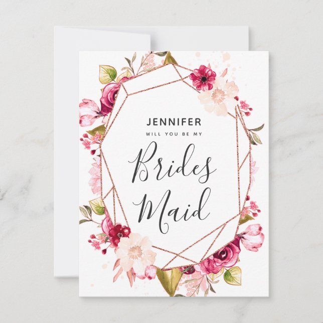 Burgundy Rose Gold Will You Be My Bridesmaid Invitation (Front)