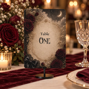 Burgundy Rose Gothic Wedding Table Number Card