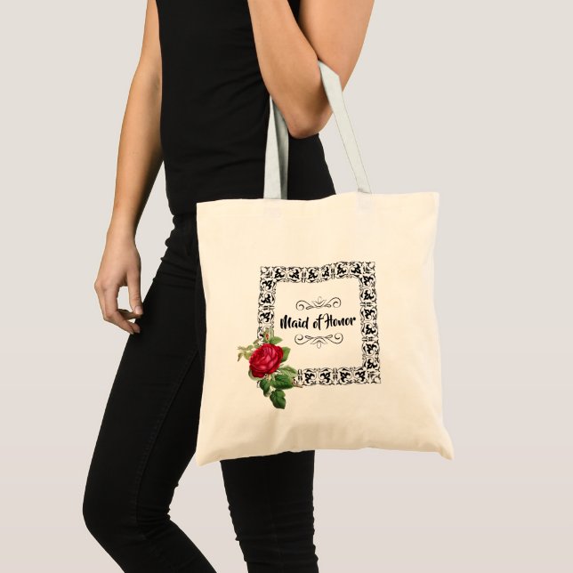 Burgundy Rose Maid of Honour Honour Gift Tote Bag (Front (Product))