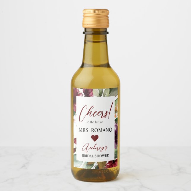 Burgundy Rose Mini Wine Bottle Label (Front)