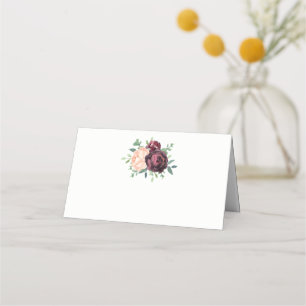 Burgundy Rose Peach Peony Bouquet Place Card