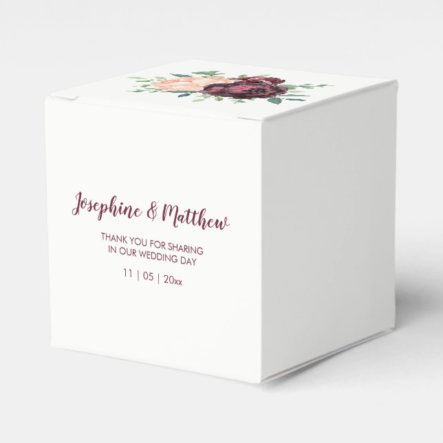Burgundy Rose Peach Peony Floral Wedding Favor Box (Front Side)