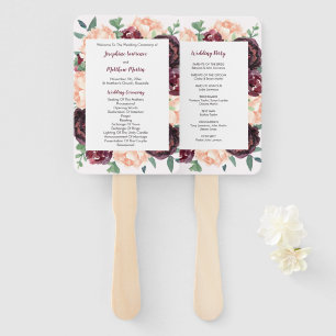 Burgundy Rose Peony Wedding Ceremony Programs Hand Fan