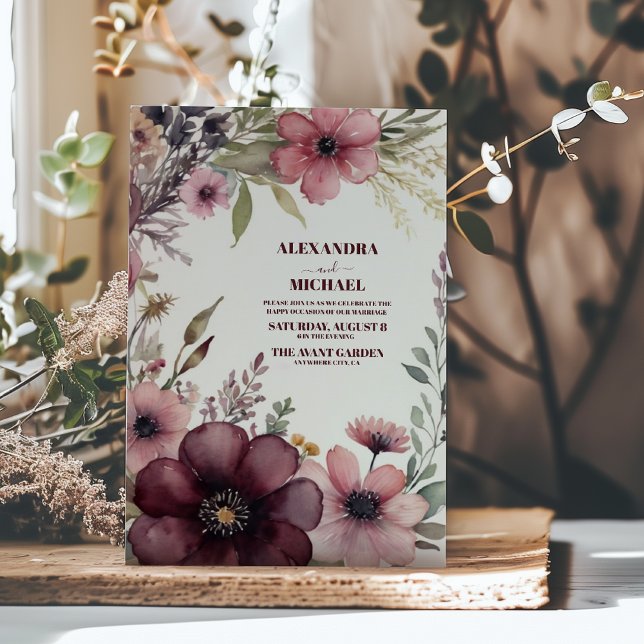 Burgundy Rose Ranunculus Wedding Invitation (Creator Uploaded)