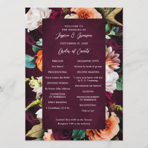 Burgundy Rose Ranunculus Wedding Program