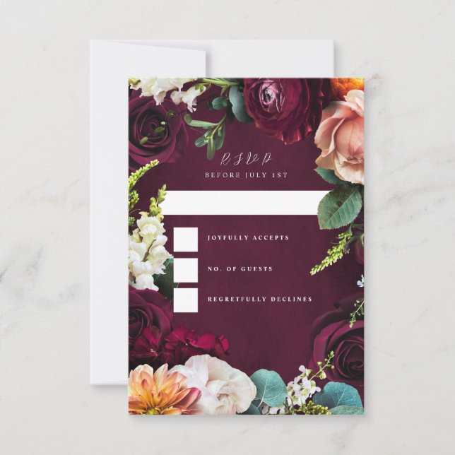 Burgundy Rose Ranunculus Wedding RSVP Invitation (Front)