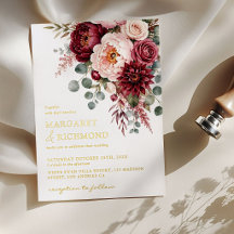Burgundy & Rose Real Gold Elegant Floral Wedding