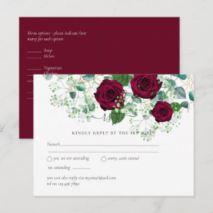 Burgundy Rose Sage Eucalyptus Wedding RSVP Postcard