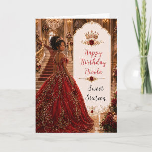 Burgundy Rose Sweet 16 Princess Gold Crown Card