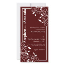 Burgundy Rose Wedding Floral Line Drawn Invitation