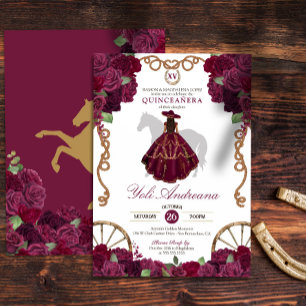 Burgundy Rose Western Quinceañera Invitation