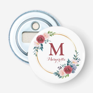 Burgundy Rose Wreath Custom Monogram & Name Bottle Opener