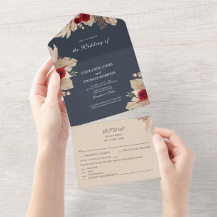 Burgundy Roses and Pampas Grass All in One Invite