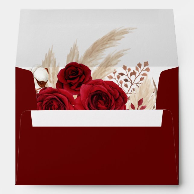 Burgundy Roses and Pampas Grass Wedding Envelope (Back (Bottom))