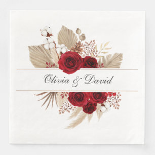 Burgundy Roses and Pampas Grass Wedding Napkins