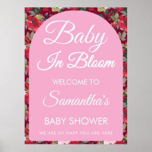 Burgundy Roses Baby In Bloom Baby Shower Welcome Poster