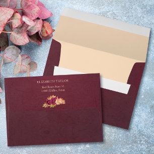 Burgundy Roses Boho Floral Wedding Invitation Envelope