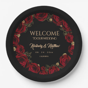 Burgundy Roses Boho Wedding Paper Plate