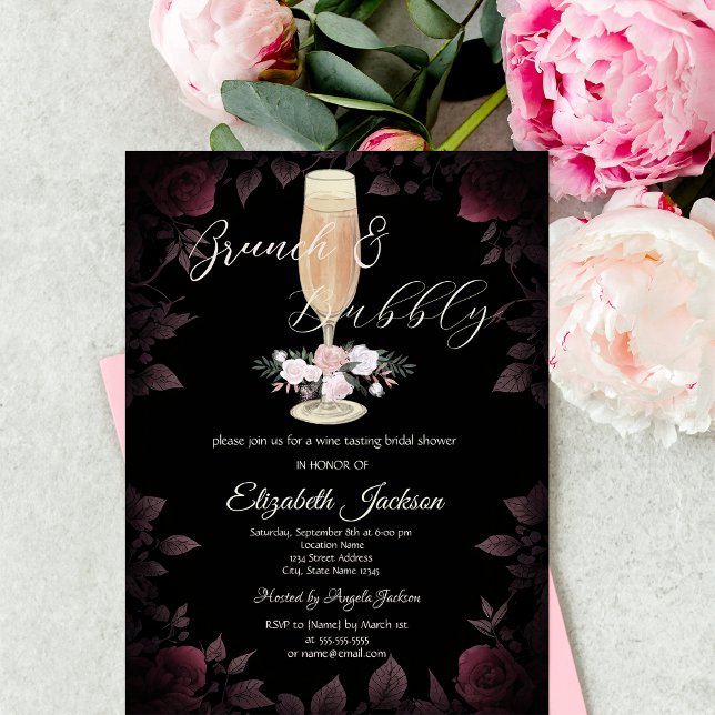 Burgundy Roses Champagne Glass Bridal Shower Invitation (Creator Uploaded)