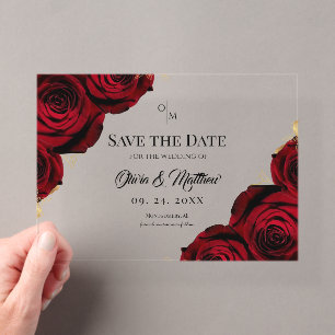  Burgundy Roses Elegant Wedding Save the Date Acrylic Invitations