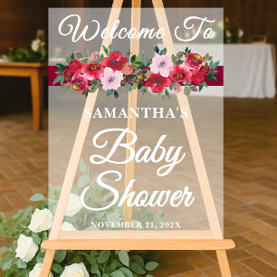 Burgundy Roses Fall Baby Shower Welcome Acrylic Sign