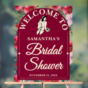 Burgundy Roses Fall Bridal Shower Welcome Acrylic Sign