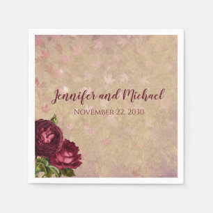 Burgundy Roses Fall Wedding Napkins Personalized