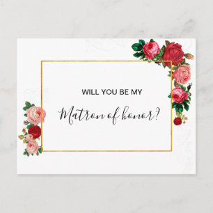 Burgundy Roses Floral Garland Matron of honour Invitation Postcard