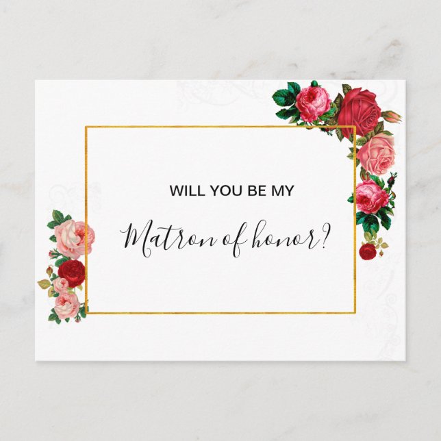 Burgundy Roses Floral Garland Matron of honour Invitation Postcard (Front)