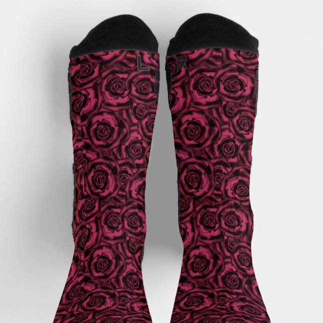 Burgundy Roses Floral pattern Socks (Top)