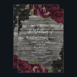Burgundy Roses Grey Wood Black Lace Wedding Invitation<br><div class="desc">Customize any way you want.</div>