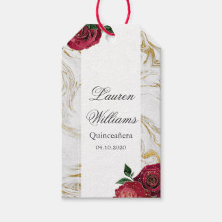Burgundy Roses Marble Quinceanera Party Gift Tags