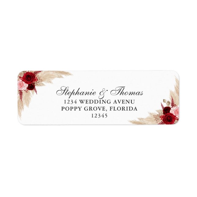 Burgundy Roses & Pampas Grass Return Address (Front)