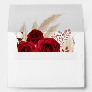 Burgundy Roses & Pampas Grass Wedding Envelope