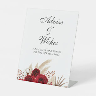Burgundy Roses & Pampas Grass Wedding  Pedestal Sign