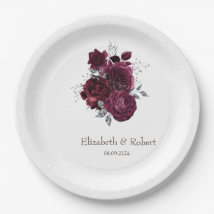 Burgundy Roses Paper Plate